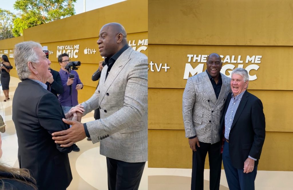 Coach Westhead and Magic Johnson at the World Premiere of Apple’s THEY CALL ME MAGIC at the Regency Village Theatre in Los Angeles CA.